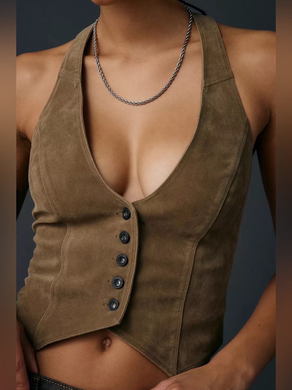 UO Silence + Noise Esme Cropped Halter Vest Top